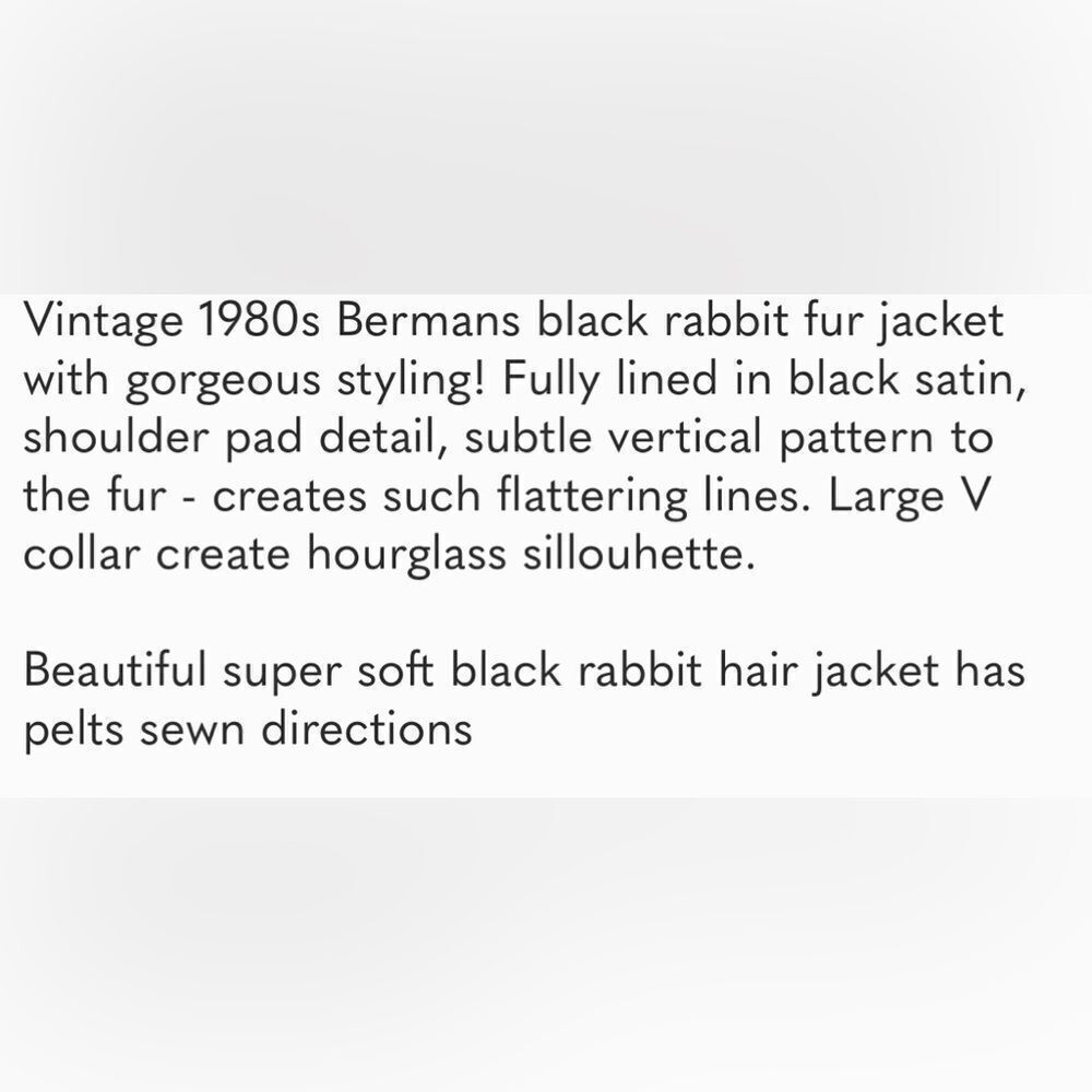 Vintage Bermans black rabbit fur coat sz M - Picture 7 of 9